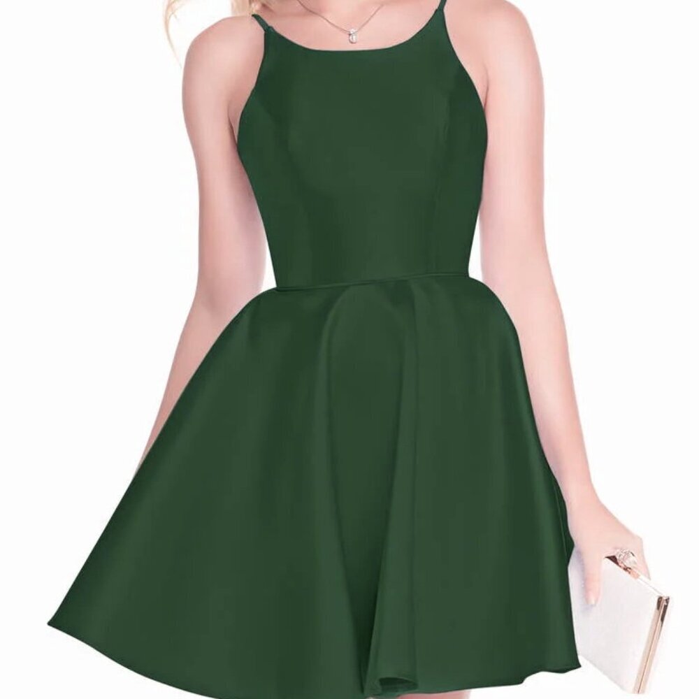 The Secret Dress by Alyce Paris Pine Green Mikado Satin Mini Dress